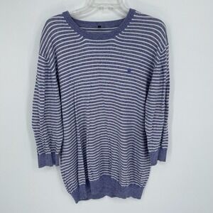 Stile Benetton Women's Y2K Blue Striped Cotton Knit Pullover Sweater Size XL